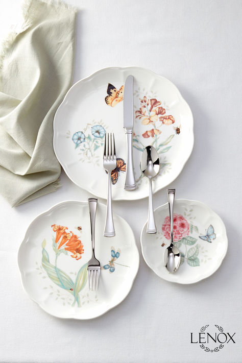 Butterfly and flower dinnerware Butterfly Meadow, Instagram Time, Flatware Set, Today Only, Tiered Cake Stand, Dining Experiences, Perfect Summer, Flatware, Link In Bio