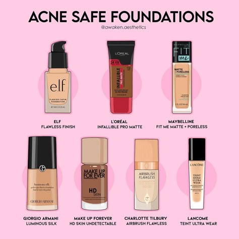 A few of my favorite acne safe foundations for acne prone skin. Acne safe means non-comedogenic and contains no pore clogging ingredients.… | Instagram Acne Prone Skin Care Products, Best Makeup For Acne, Skin Care Routine Acne, Acne Prone Skin Care Routine, Acne Safe Makeup, Skin Care Routine Products, Safe Makeup, Acne Prone Skin Care, Instagram Skincare