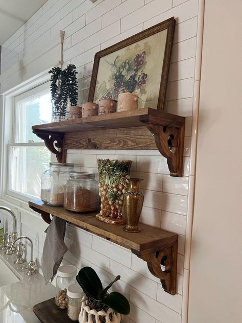 Shelf With Hooks, Shelf, Stocking Holder,peg Rail, Coffee Bar, Gift, PREORDER - Etsy Shelf With Peg Hooks, Wooden Shelf With Brackets, Hooks With Shelf Above, Farmhouse Kitchen Shelf, Under Cabinet Decor, Simple Vintage Home Decor, Coffee Bar Antique, Wood Kitchen Shelf, Decor Above Kitchen Table