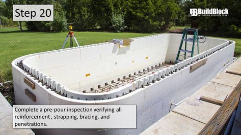 ICF Pool Construction in 25 Steps - BuildBlock Insulating Concrete Forms Diy Concrete Pool, Raised Pools, Cement Pools, Build Your Own Pool, Insulated Concrete Forms, Indoor Pool Design, Pool Kits, Swimming Pool Construction, Pools Backyard Inground