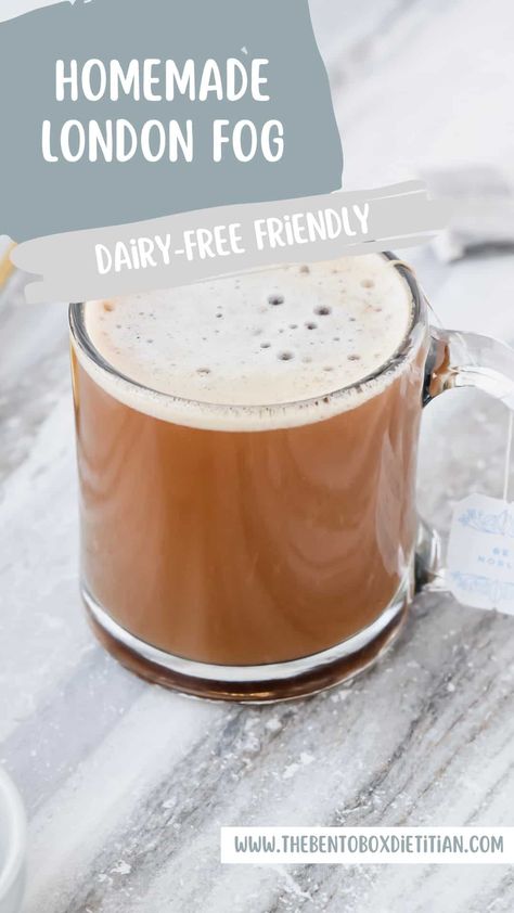 The best way I can describe this homemade london fog, is a latte without the coffee. It's an earl grey latte and can be made dairy-free. London Fog Recipe, London Fog Latte, Earl Grey Latte, Alternative Sweeteners, Caffeine Free Tea, Cozy Drinks, Starbucks Copycat, Milk Alternatives, Dairy Free Milk