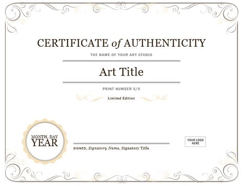 How to Use a Certificate of Authenticity for Your Art Business - Online Marketing for Artists - Certificate Of Authenticity Art Template, Certificate Of Authenticity Art, How To Sell Art, Certificate Model, Free Printable Certificates, Art Certificate, Art Goals, Free Certificate Templates, Sell Art Online