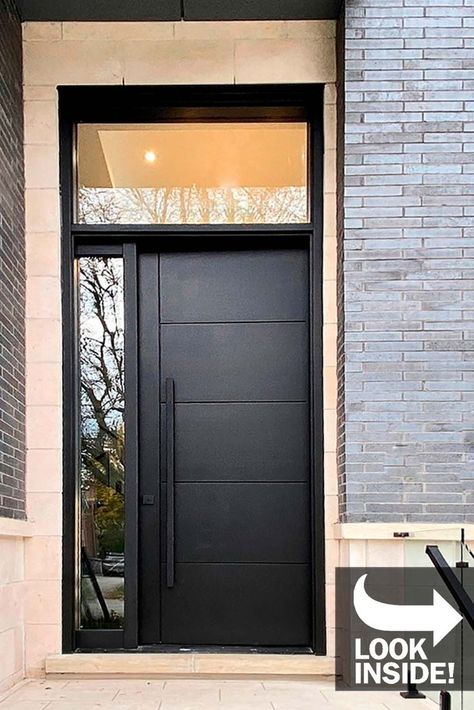 New construction projects are always fun because they provide a blank slate; an opportunity to start fresh and make all choices yourself. Look inside! Our entry doors can be customized to fit the space of your new home and guaranteed to give either a classic or modern look, depending on your selection. #lookinside #entrydoors #vinylwindows #windowanddoormanufacturer #newconstruction #newbuild #construction #house #entryway #ontariomade #canadianmanufacturer #windowcity Flat Front Door, Rustic Front Door Decor, Home Front Elevation, Rustic Front Door, House Main Door, Modern Entrance Door, Modern Entry Door, Traditional Front Doors, Midcentury House