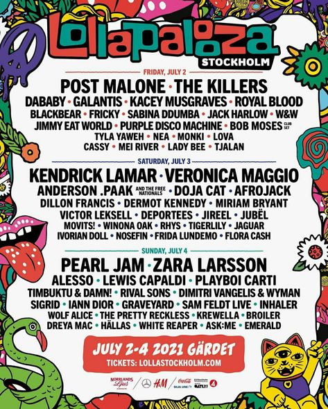 Summer Festival Poster, Font Reference, Lollapalooza Argentina, University Design, Jimmy Eat World, Rolling Loud, Royal Blood, Tour Posters, Poster Designs