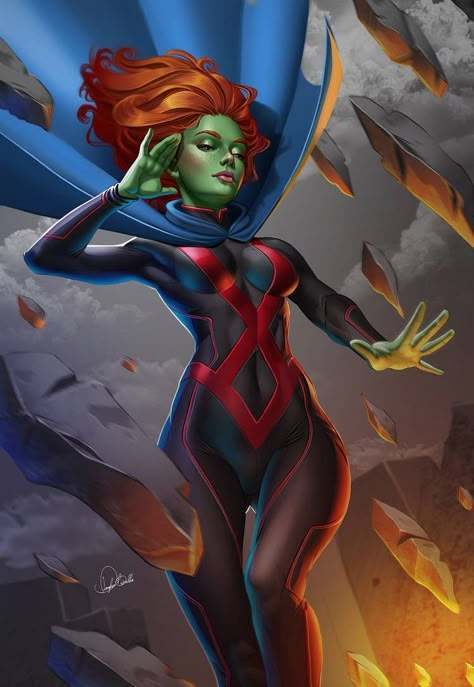 M'gann M'orzz/Miss Martian by Douglas Bicalho Teen Titans Starfire, Miss Martian, Cyberpunk Female, Black Adam, Superhero Villains, Comics Artist, Dc Comics Artwork, Superhero Comics, Comics Girls