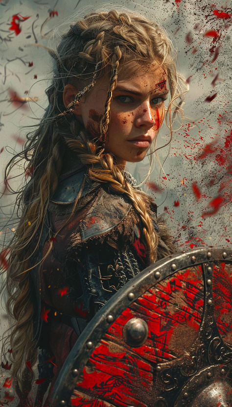 Viking Warrior Shield Maiden in Battle Warrior Female Art, Warrior Aesthetic, Vikings Art, Female Viking, Women Warrior, Viking Warrior Woman, Tattoo Portrait, Viking Character, Woman Warrior