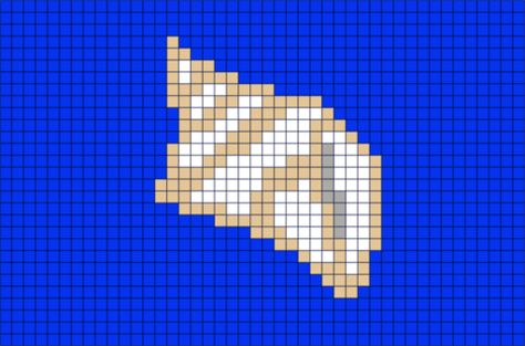 Beach Perler Bead Ideas, Seashell Perler Bead Patterns, Seashell Pixel Art, Beach Pixel Art, Perler Bead Crafts, Graphgan Patterns, Acnh Beach, Graphic Crochet, Crochet Grid