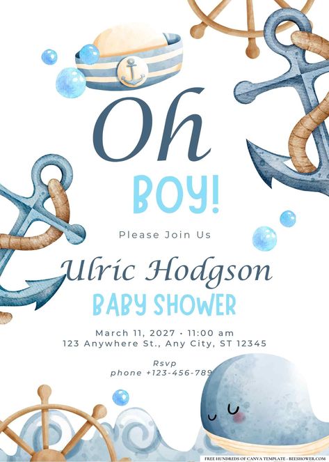 20+ Nautical Anchors Away Baby Shower Invitation Templates | Beeshower Nautical Favors, Nautical Baby Shower Invitations, Ahoy Its A Boy, Nautical Themed Party, Baby Boy Announcement, Baby Shower Party Ideas, Baby Frame, Shower Party Ideas, Diy Photo Booth