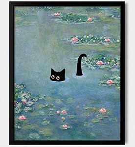 Cat Classic Art, Art For Powder Room Small Spaces, Bathroom Posters Aesthetic, Poster Prints Bedroom, Cat In Water, Funny Apartment Decor, Funny Cats In Water, Monet Prints, Artwork For Bathroom