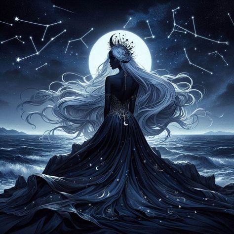 dark moon goddess - Image Creator from Microsoft Designer Black Moon Goddess Art, Moon Based Outfits, Celestial Goddess Aesthetic, Asteria Goddess Aesthetic, Fantasy Moon Goddess, Anime Moon Goddess, God Of The Stars, Star Goddess Art, Moon Princess Aesthetic