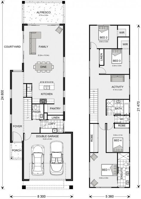 Double House, Narrow House Plans, Usa House, House Plans Mansion, House Roof Design, Mexico House, Beach House Exterior, Long House, Central Kitchen