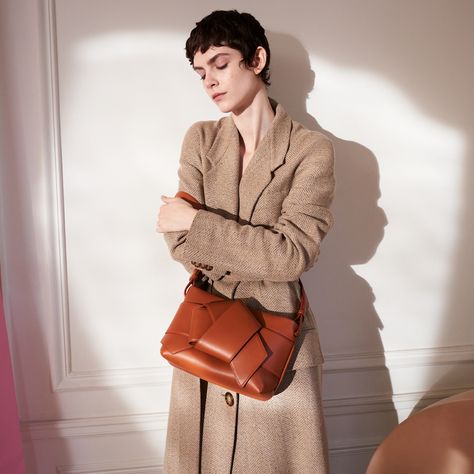 mytheresa.com x Acne Studios Musubi Leather Handbag in Cognac Acne Studios Bag, Cognac Bag, Acne Studio, Scandinavian Fashion, Japan News, Cambridge Satchel Company, Capsule Collection, Small Handbags, Fashion Labels