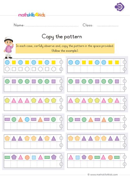 Swiftly grab these outstanding copy the pattern visual tools which will inspire your first graders to develop a fantastic observational skill. Pattern Copying Worksheet, Copy The Pattern Worksheet, Vowel Worksheets, Writing Practice Worksheets, Pattern Worksheet, 1st Grade Math Worksheets, Math Printables, Educational Worksheets, 1st Grade Worksheets