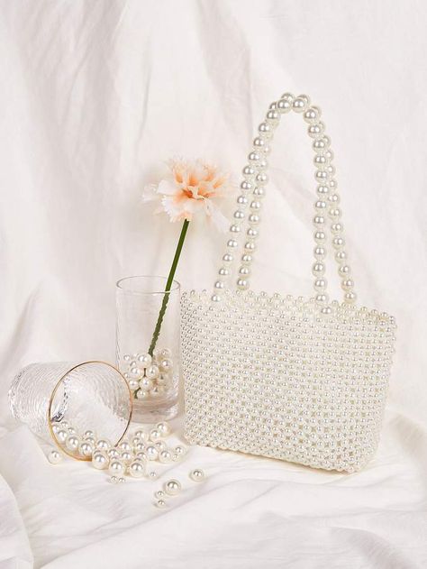 Beaded Tote Bag, Pearl Clutch Bag, Pearl Bag, Penteado Cabelo Curto, Hanging Bag, Beaded Bags, Shoulder Tote Bag, Square Bag, Shoulder Tote