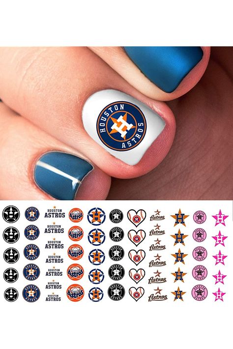 Houstons Baseball Waterslide Nail Art Decals - Salon Quality Astros Nails, Western Nail Art, Baseball Nails, Light Colored Nails, Western Nails, Houston Astros Baseball, Accessories Illustration, Astros Baseball, Nail Art Decals