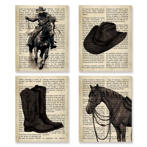 PRICES MAY VARY. Unframed wall art prints - (Set of 4) - Unframed - 8x10 inches. Room Decor Aesthetic - Poster prints can be used to decorate different spaces and are a great way to enhance the artistic atmosphere of a home. It is a good idea for decorating dorm, office, living room, kitchen, bedroom, bathroom, dining room, home, entryway, etc. Unique Design - These wall art prints come in a variety of styles, such as vintage, mid-century, bohemian, western cowboy, and more, providing you with a Cowboy Chic Decor Living Room, Western Bedrooms Artwork, Vintage Cowboy Room Decor, Vintage Western Gallery Wall, Modern Cowboy Wall Art, Southwest Artwork, Spare Room Decor, Black And White Western Wall Art, Horse Room Decor