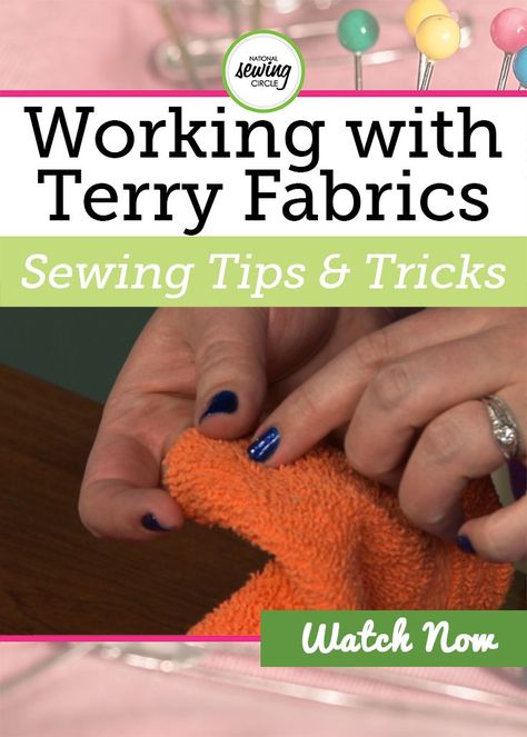 Terry cloth is a nice, soft fabric often used to make towels and robes. While some may find this fabric tricky to work with, Jessica Giardino shows you how easy it can be and shares some helpful tips along the way. Then she shows you how to use the fabric and make a fun spa wrap. Terry Fabrics, Learning Sewing, Sewing Knits, Quilt Videos, Sewing Videos, Sewing Tips And Tricks, Sewing Pins, Garment Sewing, Sewing Circles