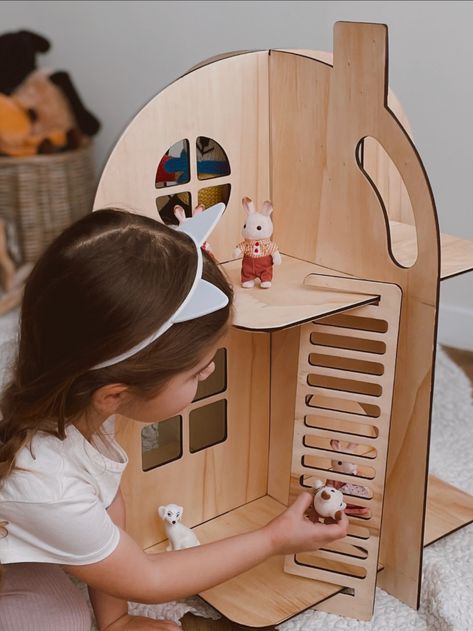 Wooden Doll House,  Birthday toddler's gift Wooden Doll House, Modern Dolls House, Modern Dollhouse Furniture, Wooden Playhouse, Wooden Doll, Modern Dollhouse, Wooden Dollhouse, Childrens Room Decor