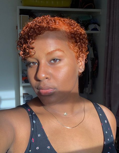 Big Chop Ginger Hair, Ginger Brows On Black Women, Dyed Short Hair Ideas Black Women, Ginger Hair And Eyebrows, Dyed Eyebrows Black Women, Ginger Eyebrows Black Women, Ginger Hair Black Women Natural Short, Dyed Eyebrows Colors, Short Curly Hair Dyed