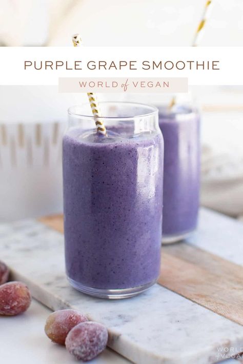 Are you in need of a new go-to smoothie recipe? Look no further than our grape smoothie! With its sweet and tangy flavor, this smoothie is a grape way to kickstart your day. Just 4 simple ingredients and a few minutes to whip up this delicious grape smoothie! https://www.worldofvegan.com/grape-smoothie/ Smoothies With Grapes Recipes, Grape Smoothie Recipes, Iron Rich Smoothie Recipes, Iron Rich Smoothie, Grape Juice Recipe, Purple Smoothie, Grape Smoothie, Natural Smoothies, Mango Banana Smoothie