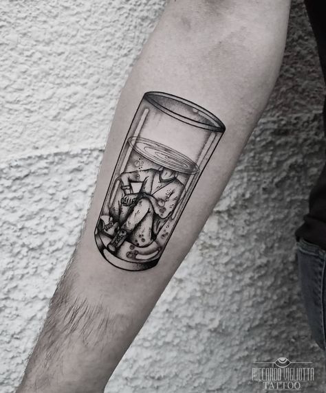 Is the glass half full or half empty?  Follow the link to find out Half Full Tattoo, Glass Half Full Tattoo, Glass Tattoo, Full Tattoo, Glass Half Full, Black Work, Blackwork Tattoo, The Glass, Blackwork