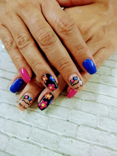 Frida Kahlo Nails, Frida Nails, Makeup Nails, Gel Nails, Manicure, Nails, Makeup, Hair, Beauty