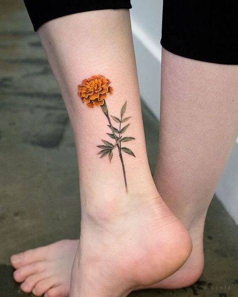 20 Marigold and Cosmos October Birth Flower Tattoo Designs Ideas – EntertainmentMesh Yellow Marigold Tattoo, Black Marigold Tattoo, Marigold Flower Tattoo Design, Fine Line Marigold Tattoo, Side Of Hand Tattoos For Women, Marigolds Tattoo, Marigold Tattoo Design, Marigold Tattoos, Marigold Flower Tattoo