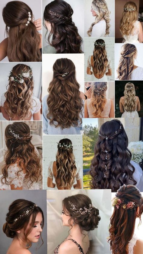 just curl ur hair nd add some hair accessories like some artificial flowers, stone chains etc... it makes ur look upgrated🌺🌸 Curl Hairstyle, Bridesmaid Hairstyle, Curled Hairstyles, Bridesmaid Hair, Artificial Flowers, That Look, Hair Accessories, Hair Styles, Stone