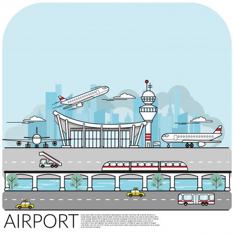 Busy airport terminal with airplane | Premium Vector #Freepik #vector Airport Drawing, Airport Theme, Map Illustrations, Airport Terminal, Airport Parking, Airport Design, Air Traffic Control, Airports Terminal, Witch Design