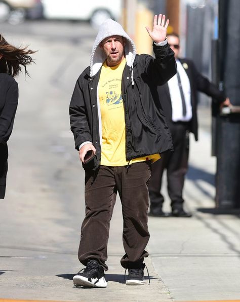 Adam Sandler and Jennifer Aniston: Sloppy and chic | Page Six Iconic Outfits, Adam Sandler, Jennifer Aniston, Corduroy Pants, Black Tie, To Share