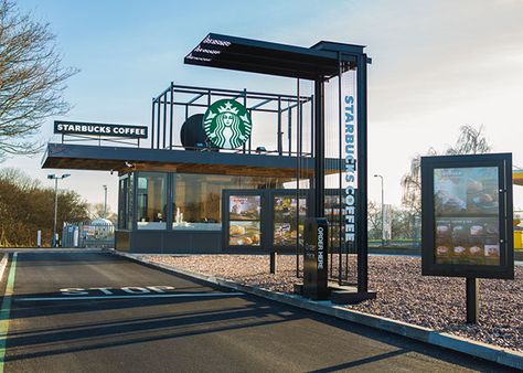 Coffee Shop Drive Thru, Drive Thru Design, Drive Through Coffee Shop, Starbucks Drive Thru, Restaurant Design Ideas, Shipping Container Cafe, Starbucks Shop, Drive Thru Coffee, Container Coffee Shop