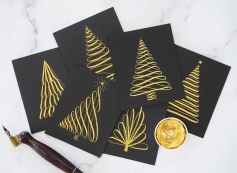 6 Simple Ways to Make a Calligraphy Christmas Tree – The Postman's Knock Holiday Calligraphy, Calligraphy Christmas, Christmas Card Tutorials, Flourish Calligraphy, Simple Calligraphy, Hand Lettered Christmas, Mail Art Envelopes, Creative Birthday Cards, Christmas Calligraphy