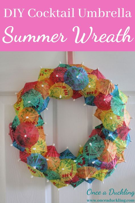 Cocktail Umbrella Wreath, Diy Cocktail Umbrellas, Cocktail Umbrella, Umbrella Wreath, Cocktail Umbrellas, Fun Wreath, Budget Crafts, Colorful Cocktails, Garden Party Decorations