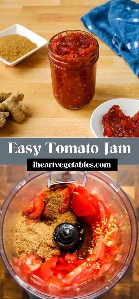 This delicious tomato jam is a great way to transform summer tomatoes into a tasty spread! It’s incredible on burgers, toast, eggs, bagels, and more! Tomato Jam For Burgers, Tomato Chilli Jam, Easy Healthy Vegetarian Recipes, Tomato Jam Recipe, Homemade Spaghetti Sauce Recipe, Toast Eggs, Savory Jam, Easy Vegetarian Meals, Chilli Jam