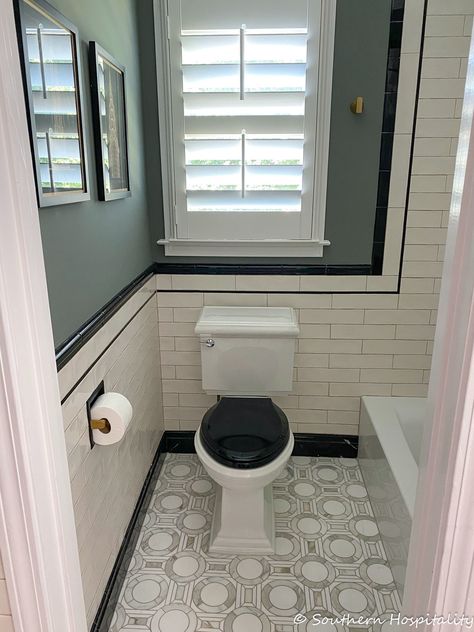 Our 3rd Bathroom Renovation: Vintage Art Deco Inspired - Southern Hospitality 1920 Inspired Bathroom, 1925 Bathroom, 1930 Bathroom Ideas, 1920 Bathroom 1920s Style, 40s Bathroom, 1930’s Bathroom, Dr Bathroom, 1920’s Bathroom, Vintage Bathroom Tile Ideas