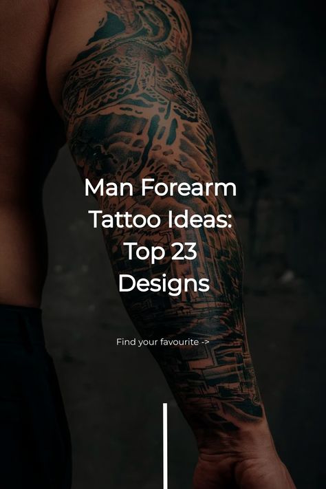 Man Forearm Tattoo Ideas: Top 23 Designs Lifestyle Tattoo Men, Black And White Arm Tattoos, Men’s Forearm Sleeve, Top Of Forearm Tattoo Men, Forearm Tattoo Men Sleeve Unique Design, Men’s Tattoos Forearm, Forearm Tats Men, 3/4 Sleeve Tattoos For Guys, Half Arm Tattoo Men