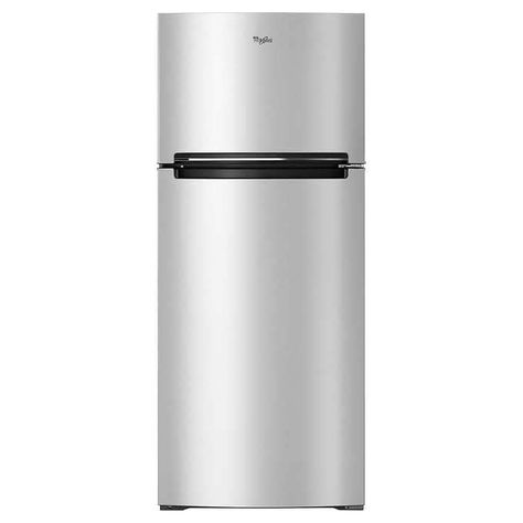 Whirlpool 18 cu. ft. Top Freezer Refrigerator with LEG Lighting | Costco Whirlpool Dishwasher, Glass Refrigerator, Magna Carta, Kitchen Appliances Refrigerators, Beach House Kitchens, Whirlpool Refrigerator, Stainless Steel Refrigerator, Mini Fridge, Door Storage