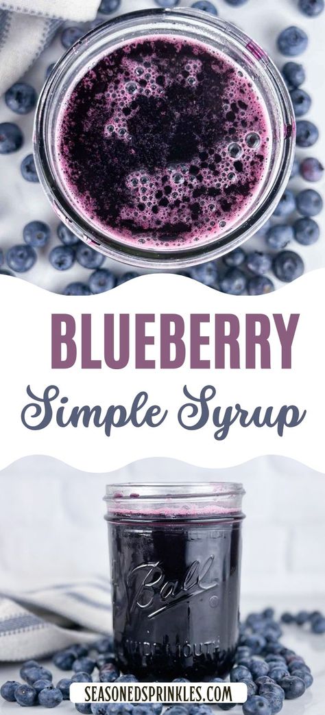 A blueberry simple syrup recipe is an easy 3 ingredient treat. It's perfect for adding to drinks, cocktails, baked goods, and even pour onto breakfast favorites. Easy and so delicious! #blueberries #simplesyrup #recipe #cocktails #drinks #baking Homemade Yellow Cake, Blueberry Simple Syrup, Christmas Dinner Desserts, Simple Syrup Recipe, Simple Syrup Recipes, Blueberry Syrup, Blueberry Compote, Make Simple Syrup, Cocktail Syrups