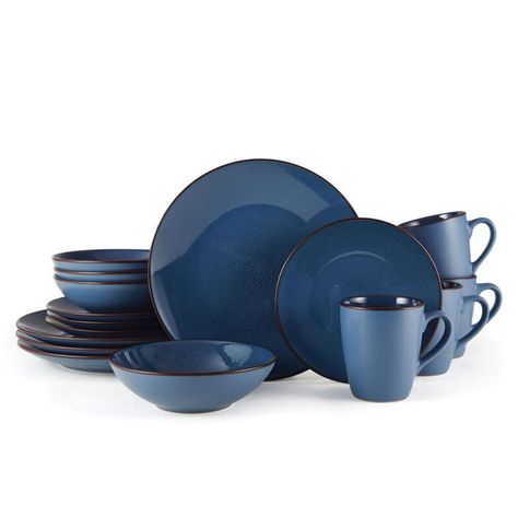 Pierce Blue 16 Piece Dinnerware Set, Service for 4 Wall Decor Bedroom Diy, Blue Dinnerware Sets, Blue Dinnerware, Modern Dinnerware, Plates And Bowls Set, Stoneware Dinnerware Sets, Stoneware Dinnerware, Cake And Cupcakes, Reactive Glaze