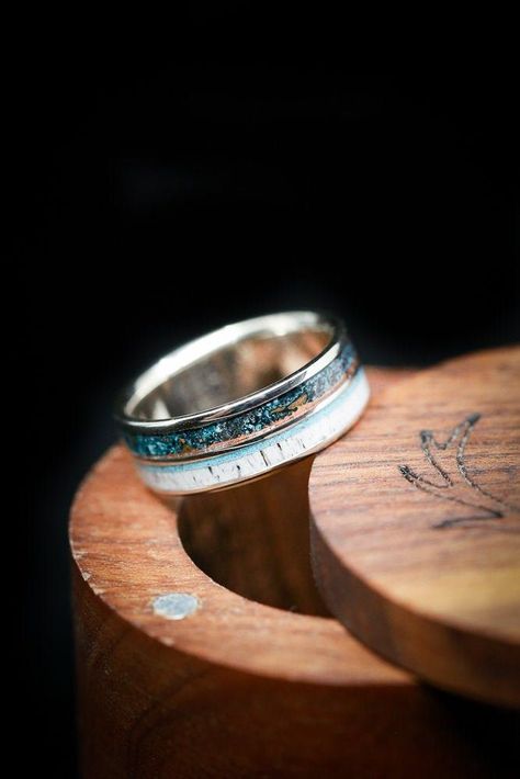 Looking for a unique wedding band for him? From rose gold wedding bands to nature-inspired wedding rings, these wedding bands from Etsy are must-sees.     #weddingideas  #intimatewedding #weddinginspiration #weddingdetails #engagementring  #weddingring #weddingbandsforhim #unisexweddingbands #minimalistweddingrings  #modernweddingrings #weddingband #weddingbands Unique Wedding Bands For Him, Copper Wedding Band, Patina Copper, Wedding Bands For Him, Copper Wedding, Staghead Designs, Men's Wedding Ring, Copper Patina, Blue Sapphire Diamond