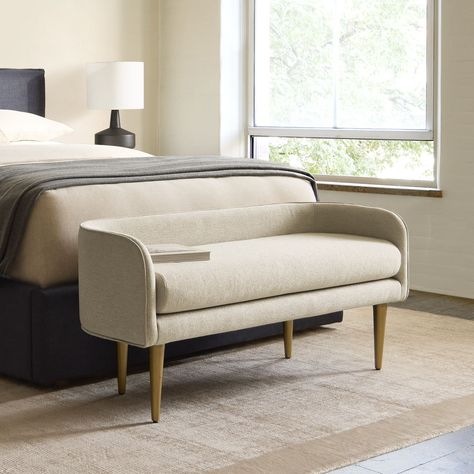 celine-bench-h2311 Cushioned Bench Seating, Lounge Chaise Bedroom, Bedroom Benches Master, Bed Bench Ideas, Bedroom Bench Ideas, Japandi Bed, Japandi Room, Bedroom Bench Modern, Bench Couch