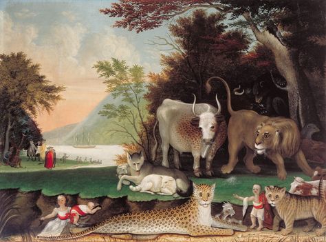 Peaceable Kingdom > Collection Highlights > Collection > Albright-Knox Art Gallery Edward Hicks, Grandma Moses, Prophet Isaiah, Carnegie Museum Of Art, Biblical Paintings, Animals In Art, American Literature, Classic Paintings, Middle Of Nowhere