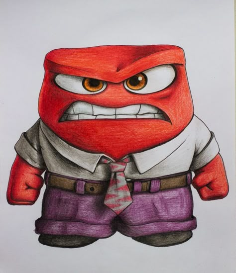 Inside Out Characters Drawings Easy, Disney Character Drawings Color Pencil, Anger From Inside Out Drawing, Disney Color Pencil Drawing, Drawing Ideas Inside Out, Disney Drawings Colored, Drawing Inside Out Characters, Disney Drawings Ideas Cartoon Characters, Anger Inside Out Drawing