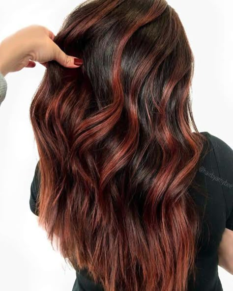 Red Highlights On Brown Hair, Red Highlights In Brown Hair, Deep Brown Hair, Highlights On Brown Hair, Red Brown Hair, Dark Hair With Highlights, Red Highlights, Hair With Highlights, Highlights Brown Hair