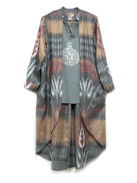 Products – Page 4 – Welcome – Bibi Hanum – Online shopping for luxury ikat kaftans, contemporary designer clothes, handicrafts and souvenirs from Uzbekistan Tenun Ikat, Kimono Maxi Dress, Maxi Kimono, Blouse Casual Fashion, Ikat Dress, Ikat Design, Loose Outfit, Kimono Dress, Maxi Wrap Dress