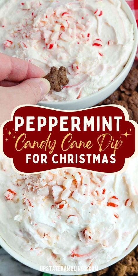 Peppermint Candy Cane Dip Candy Cane Appetizers, Recipes With Candy Canes, Sweet Dip Recipes For Parties, Christmas Fruit Dip, Sweet Dips For Parties, Christmas Dips For Parties, Christmas Dip Recipes, Peppermint Ice Cream Dessert, Christmas Dessert Dip