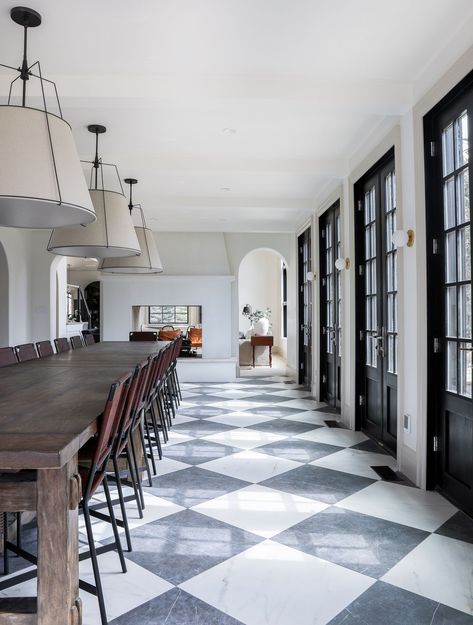 All the Best Memorial Day Sales 2020! Chris Loves Julia Checkered Floor, Checkered Floor Dining Room, Tiled Dining Room, Big Dining Room, Checkered Flooring, Historic Tile, Mudroom Flooring, Honed Marble Tiles, Dining Room Updates