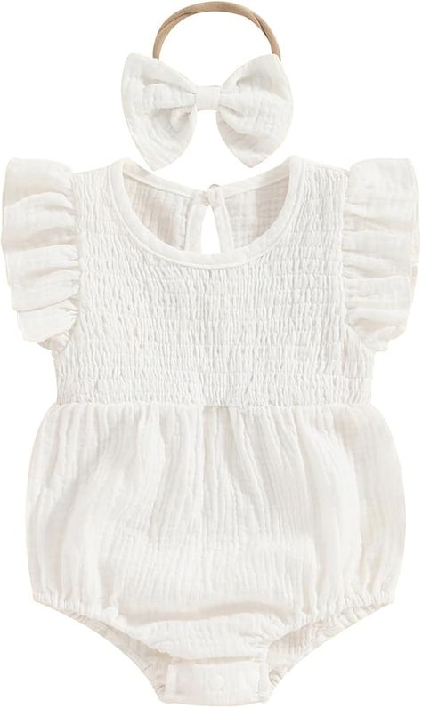 Amazon.com: Newborn Baby Girls Clothes Ruffle Sleeveless Romper Solid Color Jumpsuit with Headband Infant Cotton Outfits : Clothing, Shoes & Jewelry Newborn White Dress, Cream Ruffled Bubble Romper For Baptism, White Ruffled Onesie For Playtime, First Birthday Cotton Romper With Ruffles, Baby Girl Ruffle Romper, Solid Color Jumpsuits, Cotton Outfit, Baby Girl Outfits Newborn, Newborn Outfit