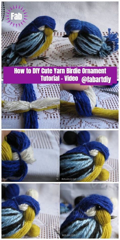 How to DIY Cute Yarn Birdie Ornament Tutorial - Video Yarn Birds, Birds Diy, Yarn Animals, Easy Yarn Crafts, Yarn Scraps, Leftover Yarn, Crafts For Teens To Make, Yarn Dolls, Diy Yarn