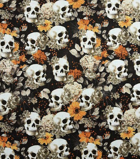 Spooky Spring, Floral Halloween, Skull Fabric, Floral Skull, Halloween Fabric, Flower Skull, Fall Fabric, Joanns Fabric And Crafts, Halloween Skull